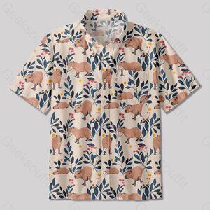 Fun Capybara and Plants Button Up Pocket Shirt (unisex)